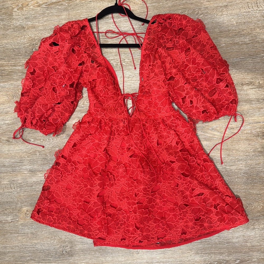 For Love And Lemons Red Lace Mini Dress - Picture 2 of 5